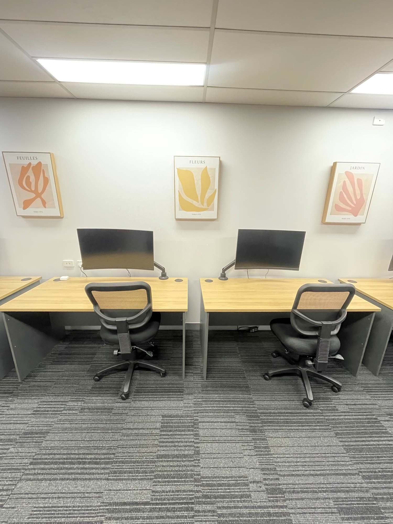 Modern hot desks in an office space