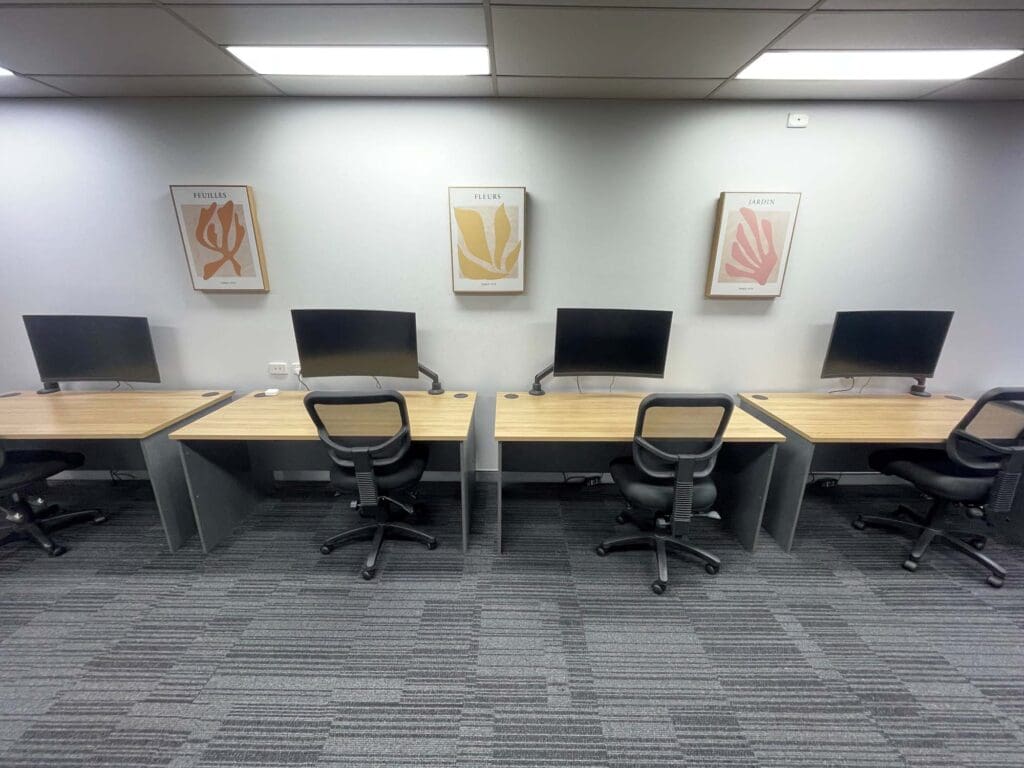 Modern hot desks in an office space