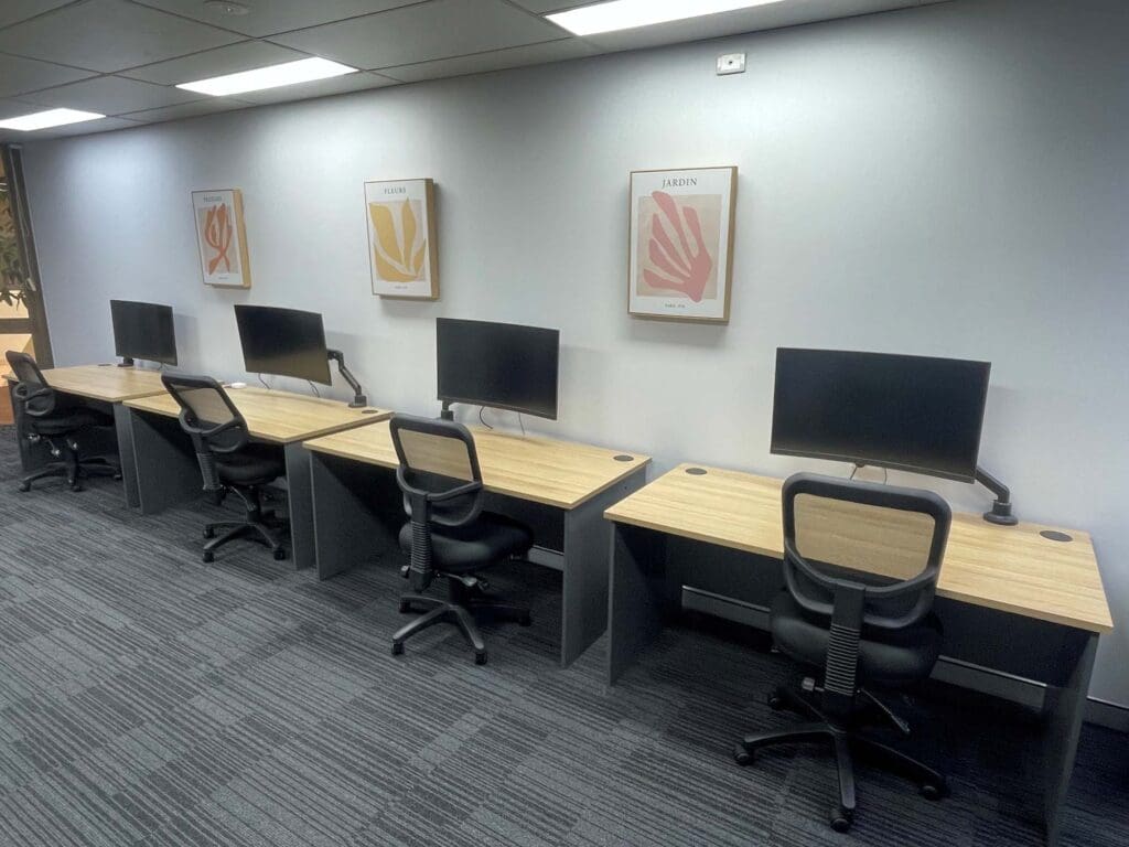 Modern hot desks in an office space